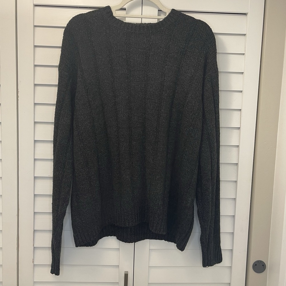 Northern Isles Men's Large Black Ribbed‎ Knit Crewneck Sweater